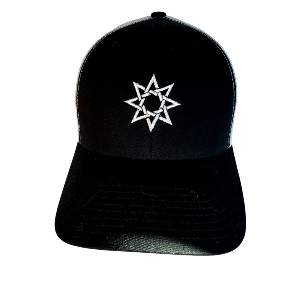 White 8 Point Star Octagram Snapback Hat Cap Embroidered Black & White Occult